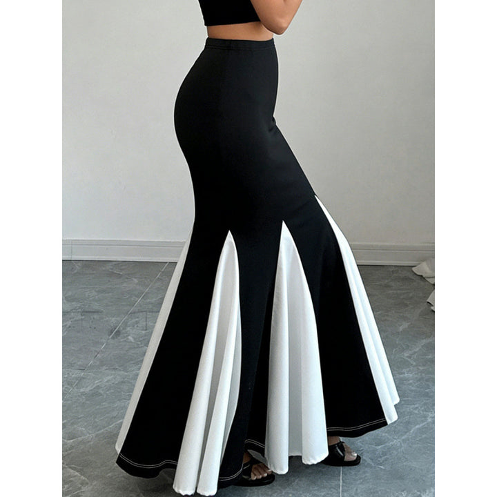 Damen Eleganter Maxi-Rock mit kontrastierenden Volantdetails und hohem Bund Drune