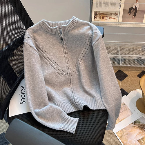 Damen sportlicher Strickpullover mit dekorativem Reißverschluss Drune