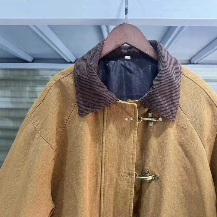 Damen Oversize Kurzmantel mit Knebelverschlüssen und Cordkragen Drune
