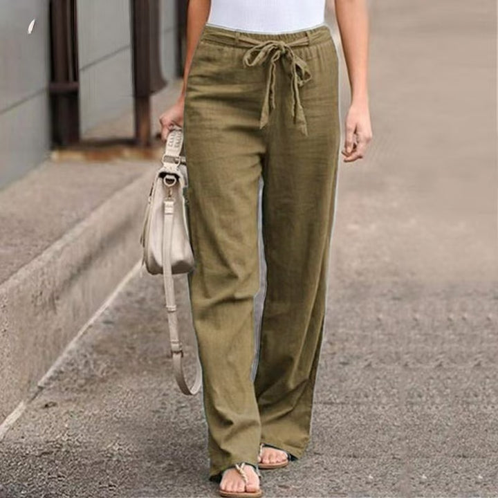 Damen Weite Lounge-Hose mit hohem Gummibund und dekorativem Bindeband Drune