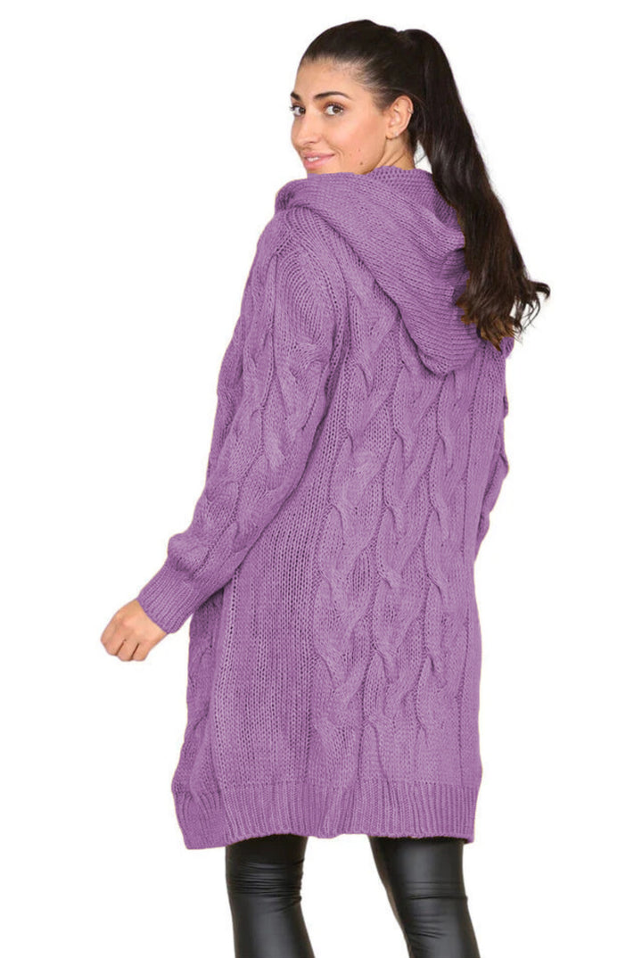 Damen Grobstrick Hoodie-Mantel mit Zopfdesign und tiefen Taschen Drune