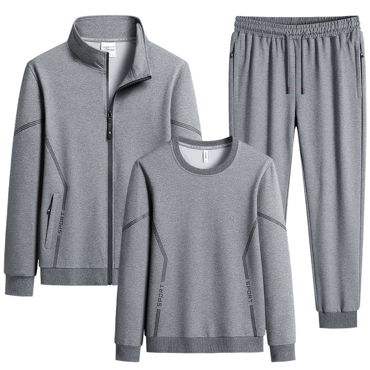 Herren Dreiteiliges Performance-Trainingsset mit Stehkragen-Zipjacke, Rundhals-Sweater & tapered Jogginghose Drune