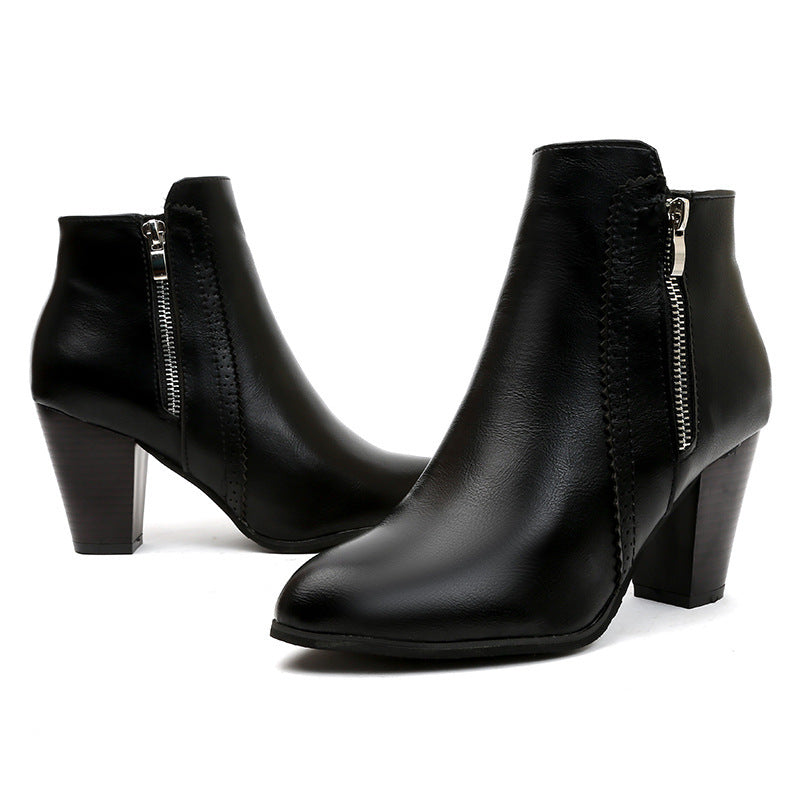 Damen elegante Stiefeletten mit modischem Reißverschluss und komfortablem Blockabsatz Drune