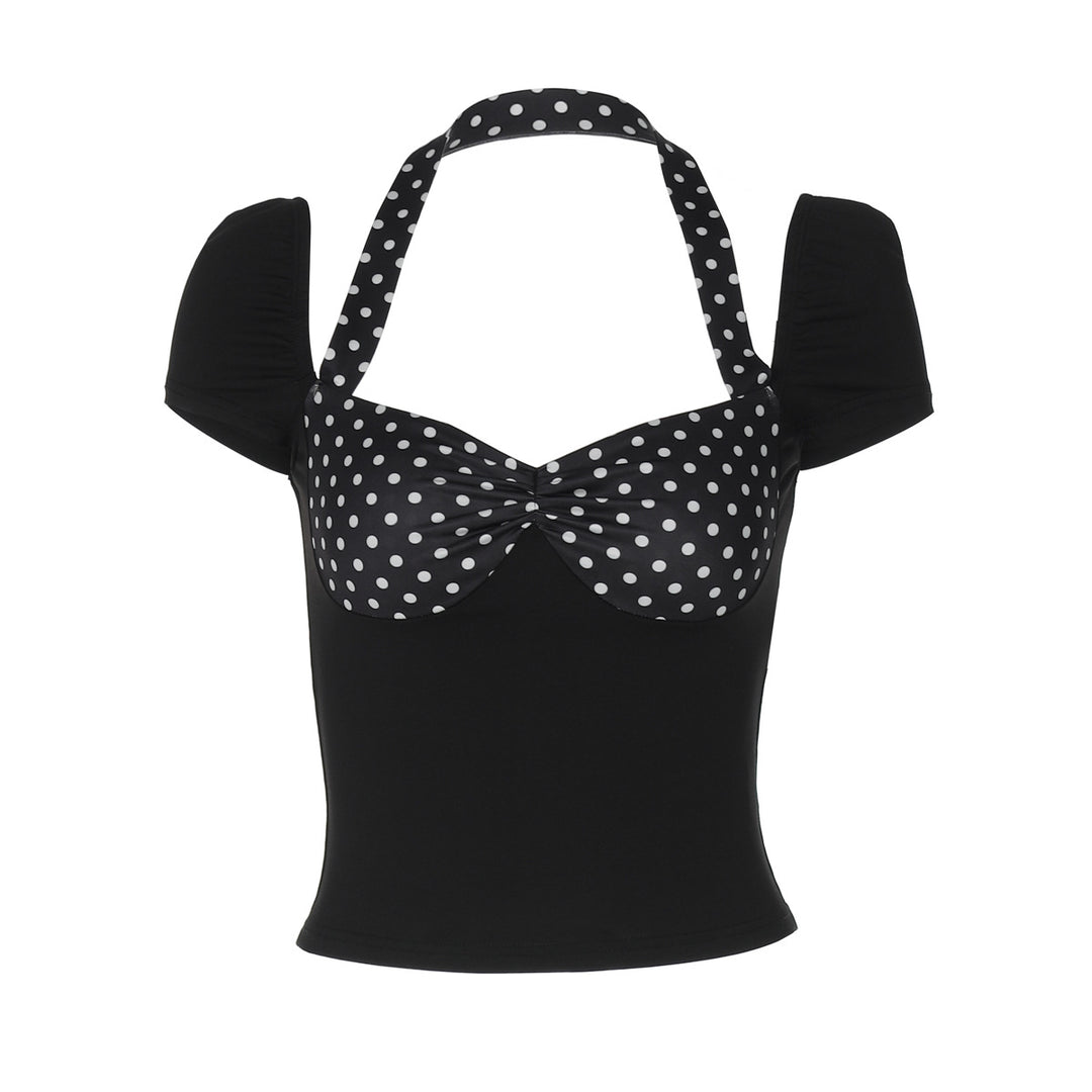 Damen Polka-Dots Top mit Raffungen Drune