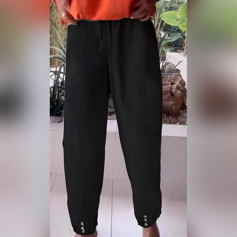 Damen Cargo-Jogginghose mit Kordelzug, aufgesetzten Taschen und Knopfmanschetten Drune