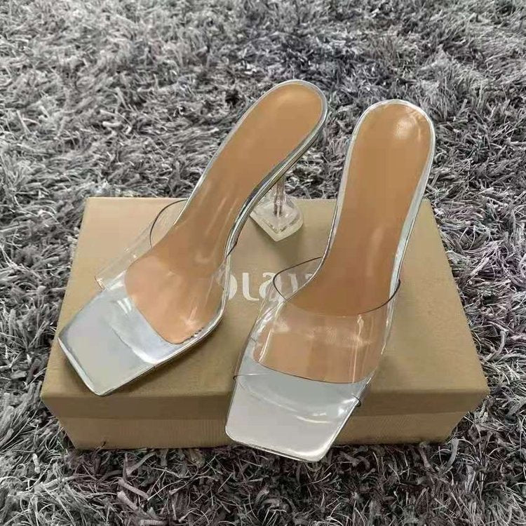 Damen transparente High Heel Sandalen mit quadratischer Fußbett-Design Drune