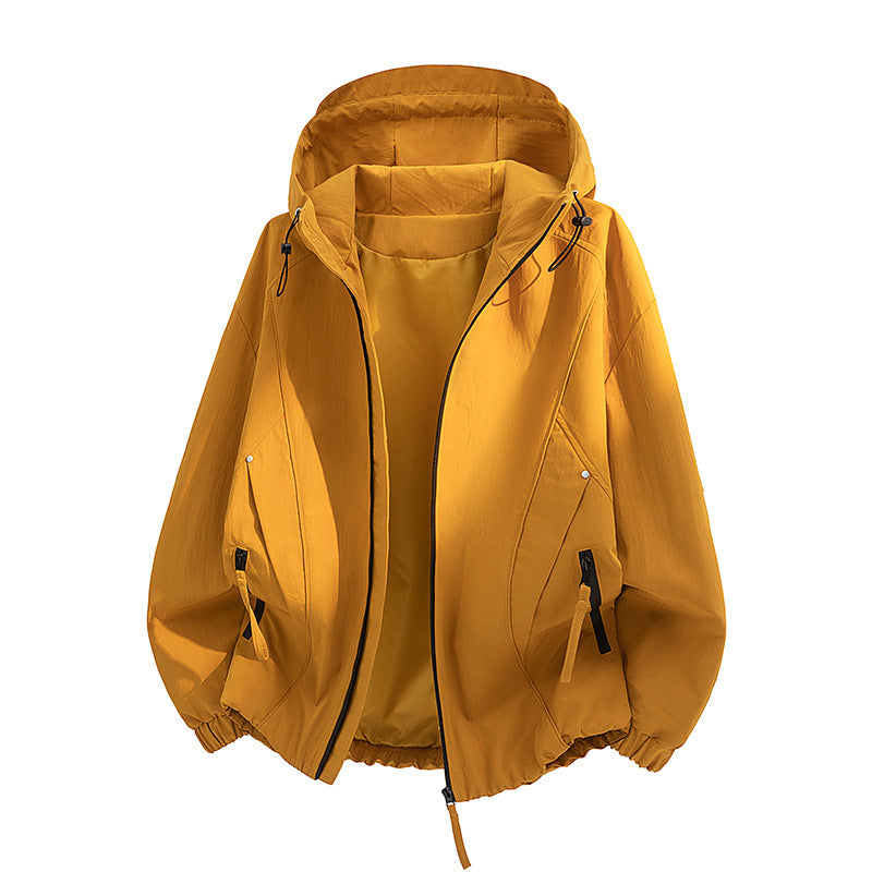 Damen leichte Kapuzen-Übergangsjacke im Oversize-Schnitt mit elastischem Saum und verdeckten Reißverschlusstaschen Drune
