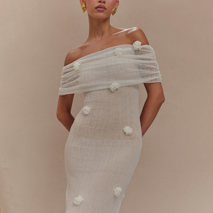 Damen Elegantes Maxikleid mit Off-Shoulder Schnitt und floralem Detail Drune