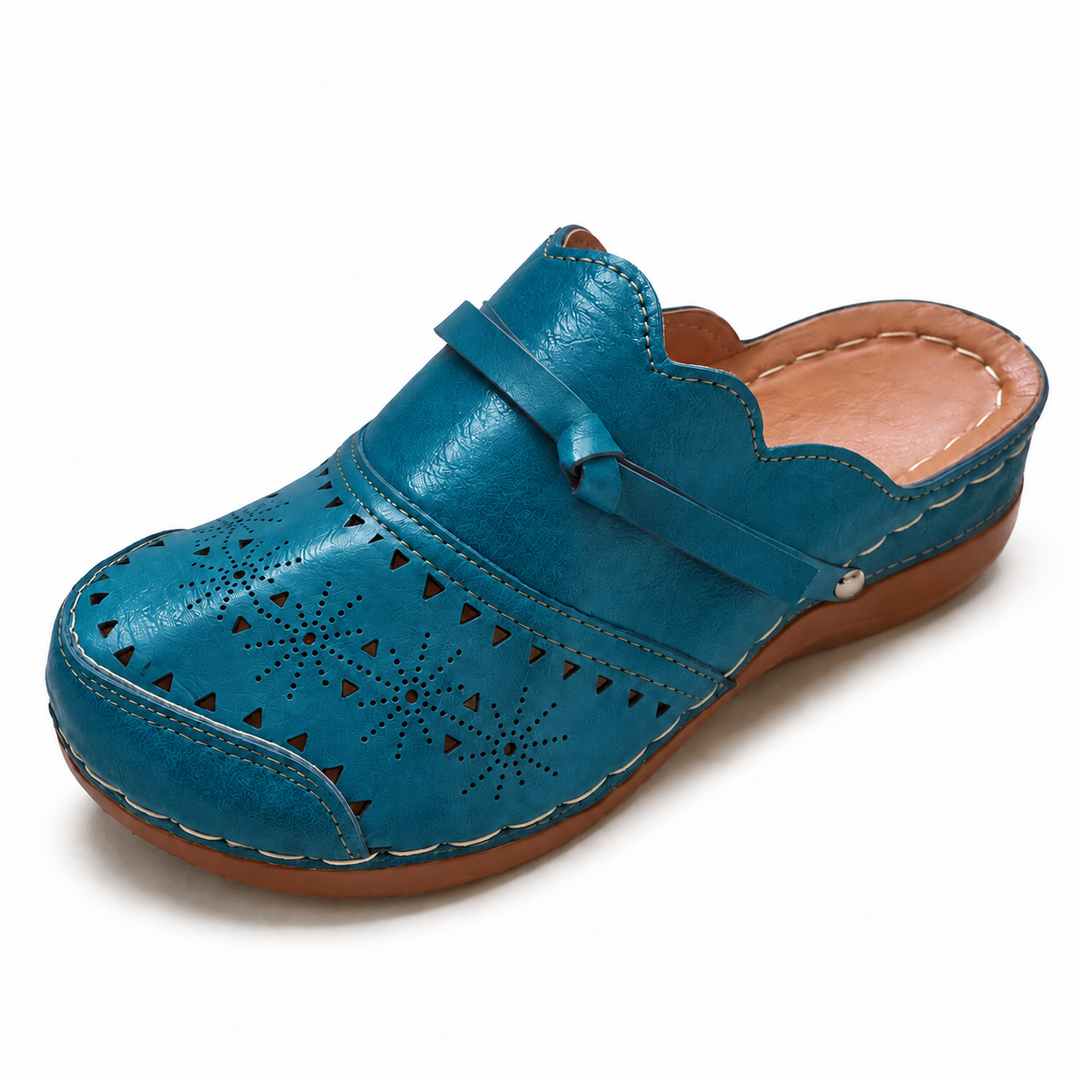 Damen Komfortable Clogs mit filigranem Durchbruchdesign und elegantem Riemen Drune