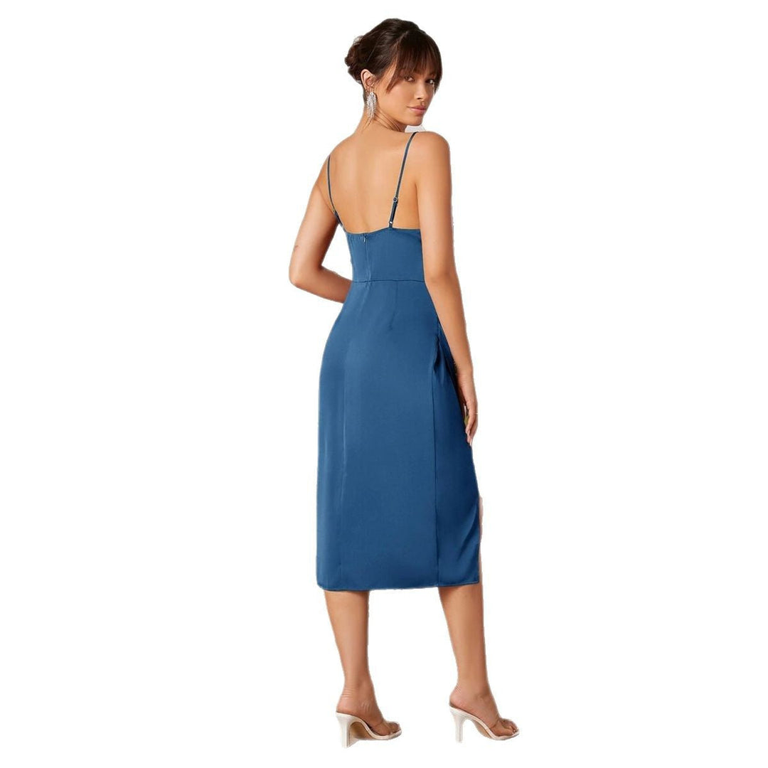 Damen Wickelkleid mit verführerischem Schlitz und schmalen Spaghettiträgern Drune