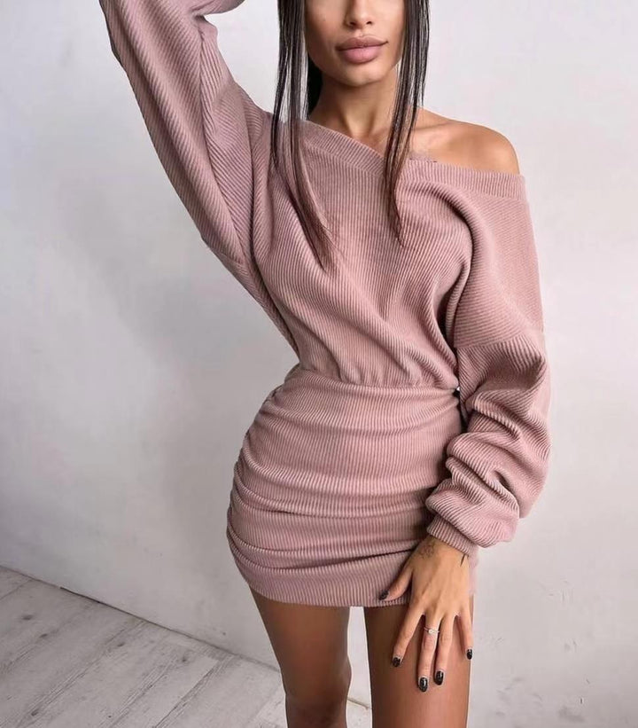Damen Minikleid mit asymmetrischem Design und weitem Kragen Drune