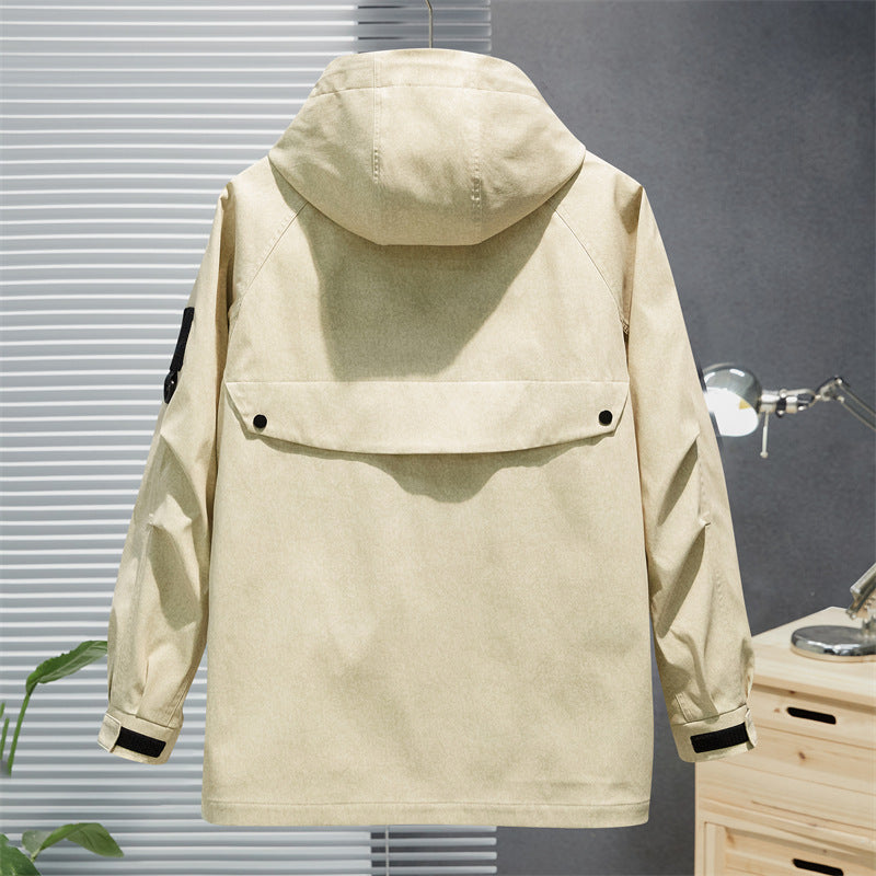 Herren Wasserabweisende Utility-Jacke mit Kapuze, verdecktem Reißverschluss & multifunktionalen Taschen Drune