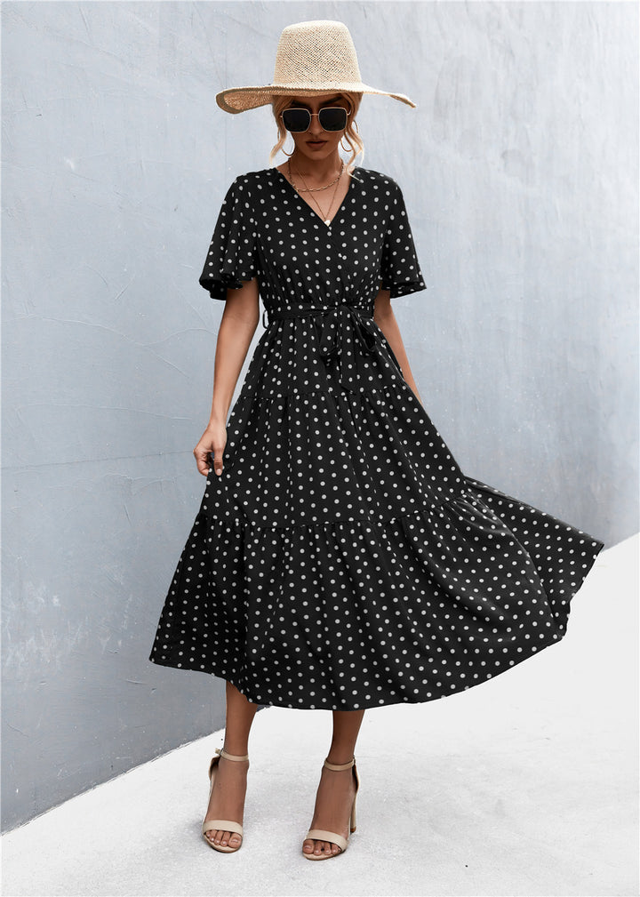 Damen Midikleid mit floralem Design und bindbarem Taillenband Drune