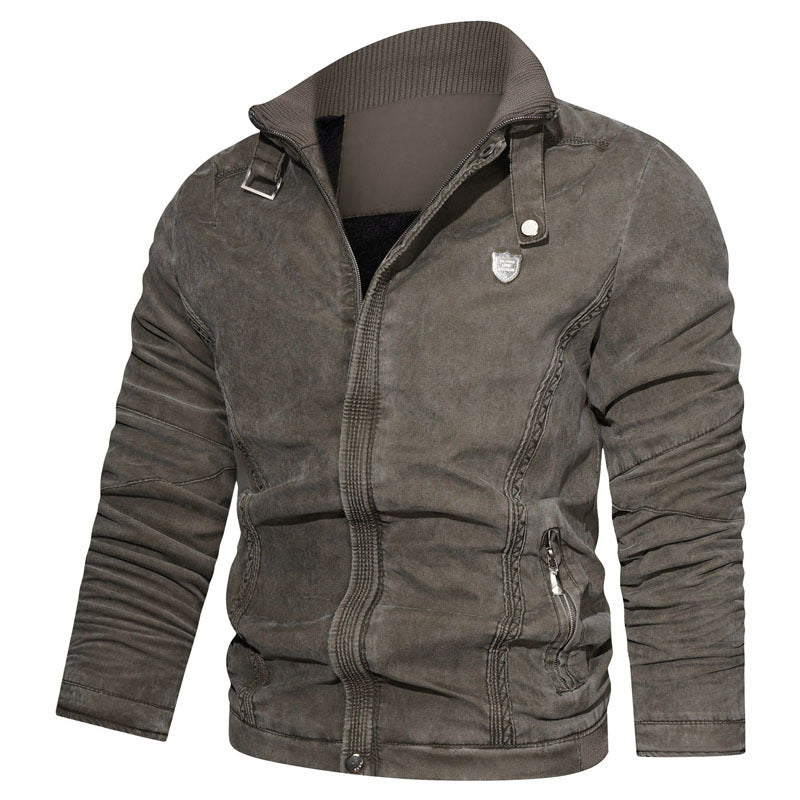 Herren lässige Canvas-Blousonjacke mit Stehkragen und Reißverschlusstaschen Drune