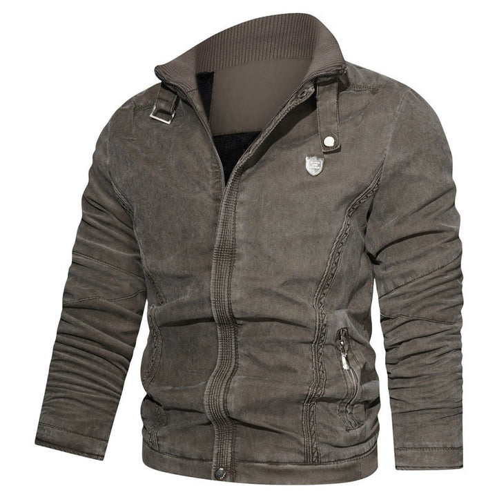 Herren lässige Canvas-Blousonjacke mit Stehkragen und Reißverschlusstaschen Drune