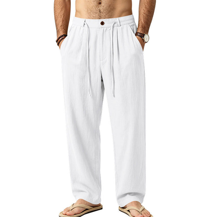 Herren Leichte Leinenhose mit Bundfalten und Kordelzug Drune