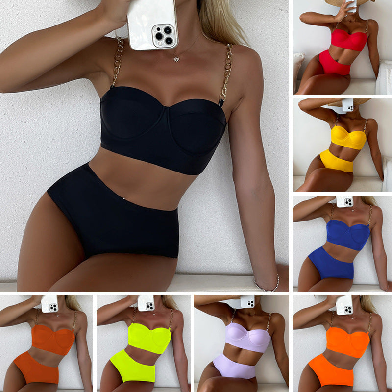 Damen Bustier-Bikini mit modischen Kettenträgern Drune