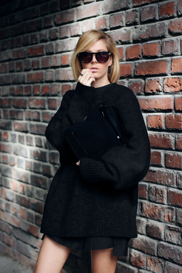 Damen Oversized Strickpullover mit hohem Kragen und weichen Ärmeln Drune