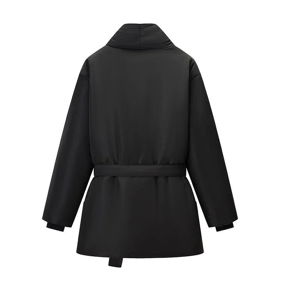 Damen nan wattierte Jacke mit Schalkragen, Bindegürtel und aufgesetzten Taschen Drune
