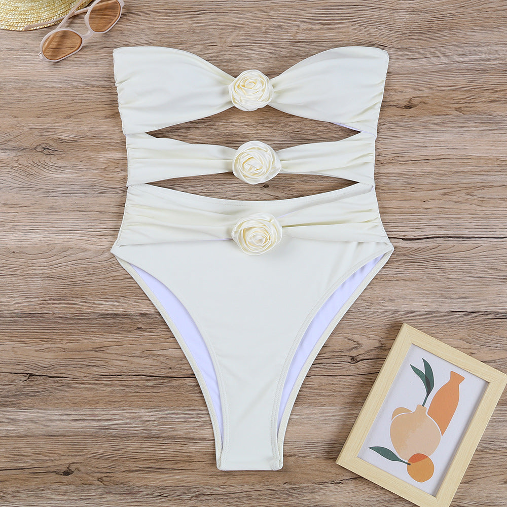 Damen Einteiliger Badeanzug mit floralem Design und innovativem Cut-Outs Drune