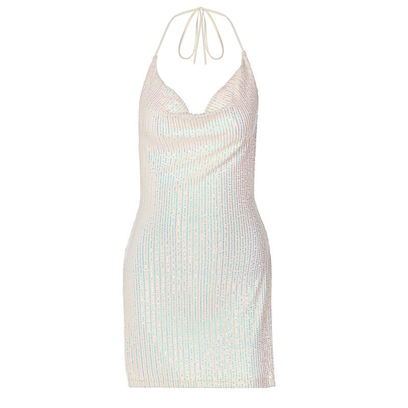Damen Funkelndes Minikleid mit schmalem Schnitt und Halterdesign Drune