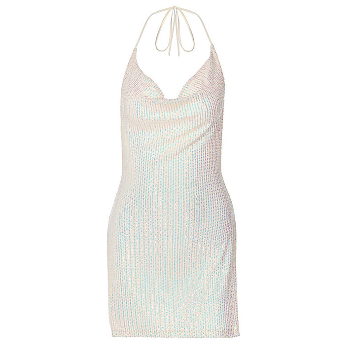 Damen Funkelndes Minikleid mit schmalem Schnitt und Halterdesign Drune