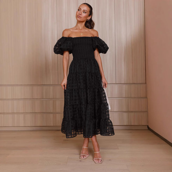 Damen Maxikleid mit luftigen Puffärmeln und gerafftem Oberteil Drune