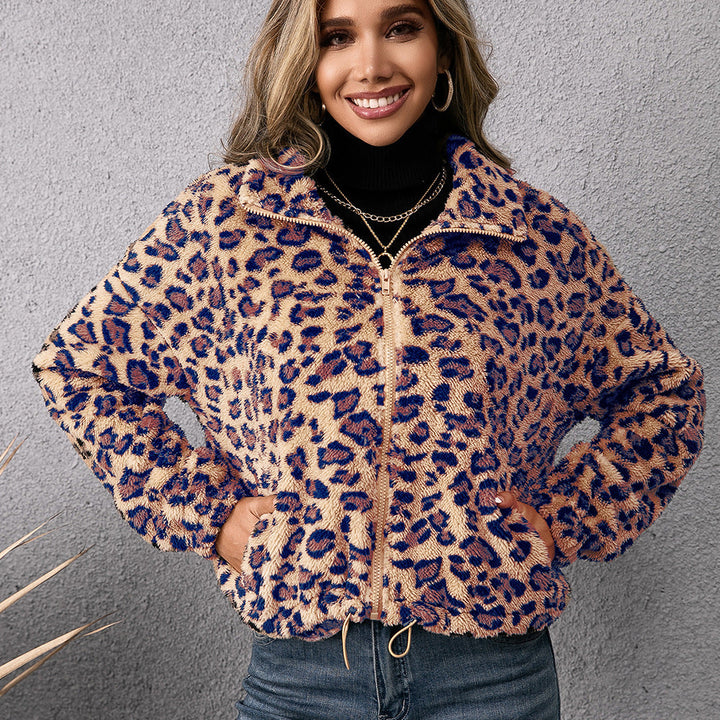 Damen Fleecejacke mit Leoparddruck und seitlichen Taschen Drune