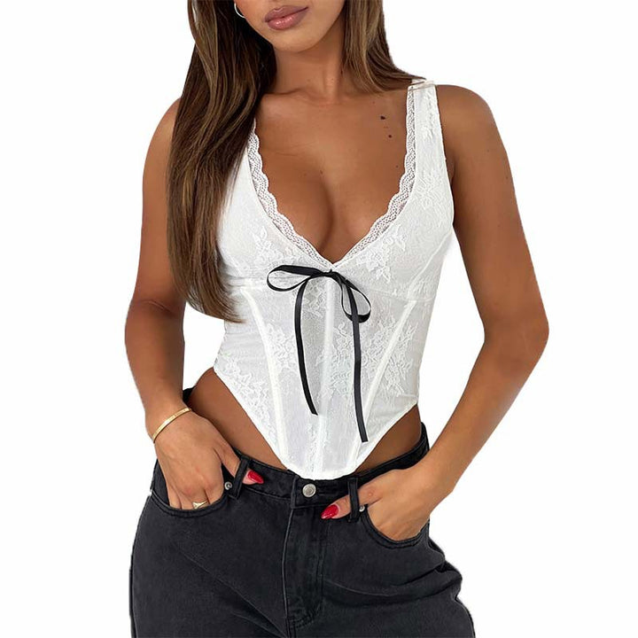 Damen elegantes Spitzen-Bustier-Oberteil mit Schleifendetail Drune