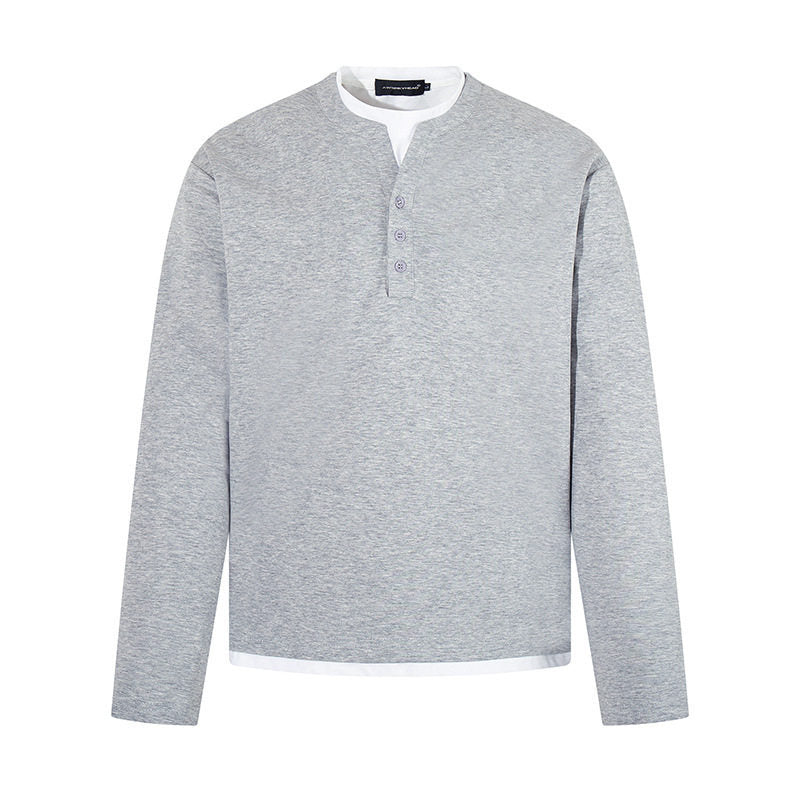 Herren Langärmeliges Henley-Layer-Shirt mit kontrastierendem Innenkragen und modernem Regular-Fit Drune