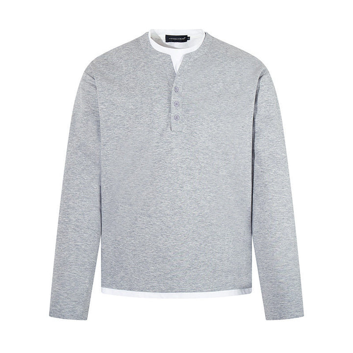 Herren Langärmeliges Henley-Layer-Shirt mit kontrastierendem Innenkragen und modernem Regular-Fit Drune