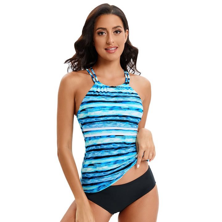 Damen Sport-Badeoberteil mit stylischem Racerback und kontrastreichem Streifen-Design Drune