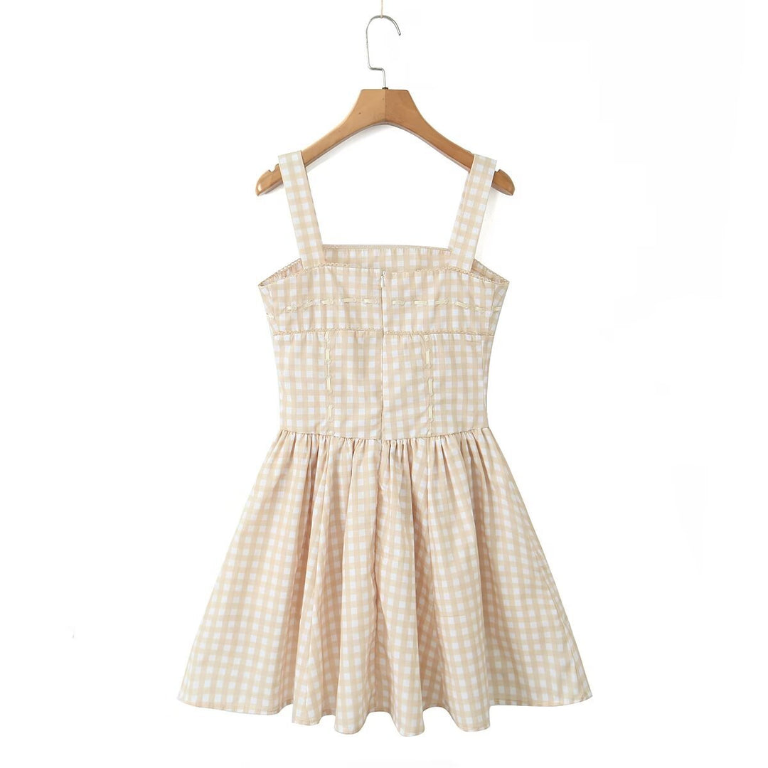 Damen Viskose Sommerkleid mit kariertem Design und romantischem Schnitt Drune