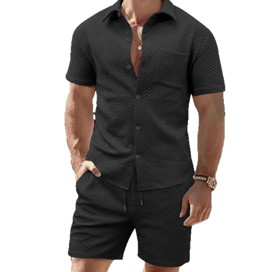 Herren elegantes Kurzarmhemd und Shorts Set mit strukturiertem Design Drune