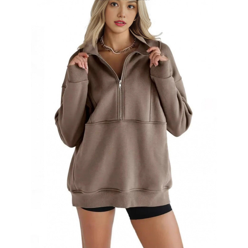 Damen Sweatshirt mit halbem Reißverschluss und oversized Schnitt Drune