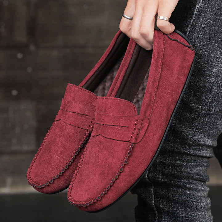 Herren elegante Veloursleder-Mokassin Fahrerhalbschuhe mit handgenähter Vordernaht und flexibler Gummiprofilsohle Drune
