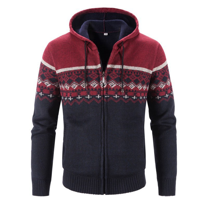 Herren Melierte Strickjacke mit Kapuze und Norweger-Muster Drune