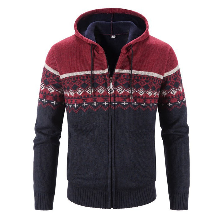 Herren Melierte Strickjacke mit Kapuze und Norweger-Muster Drune