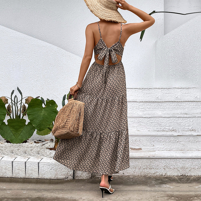 Damen Maxikleid mit Spaghettiträgern und Rüschendetails Drune