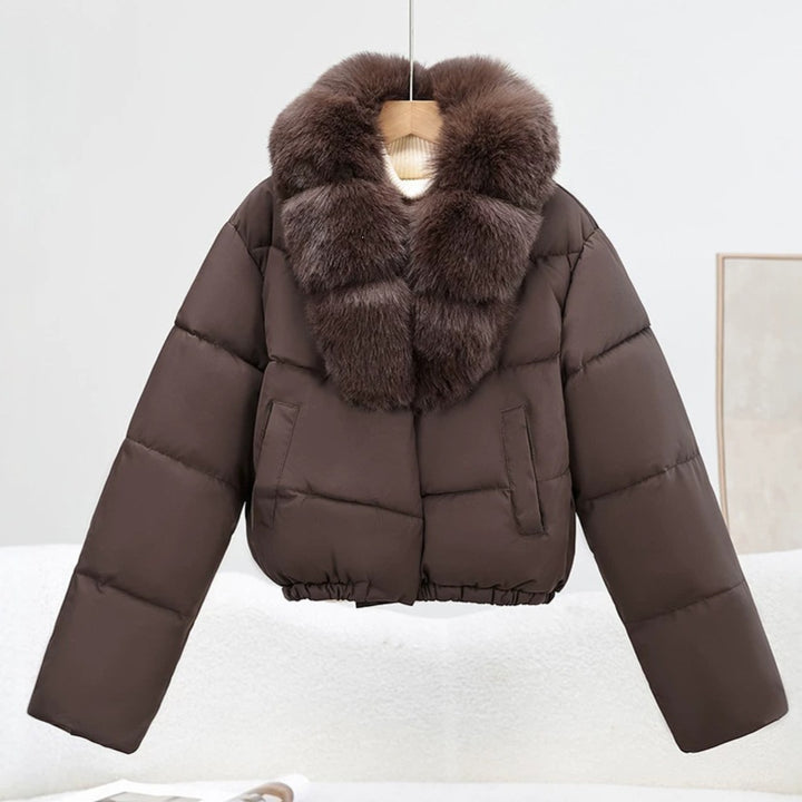 Damen Kurz‑Pufferjacke im Boxy‑Cut mit voluminösem Fellkragen und elastischem Saum Drune
