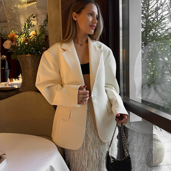 Damen Oversized Blazerjacke mit besonderen Knopfdetails und lässigem Schnitt Drune