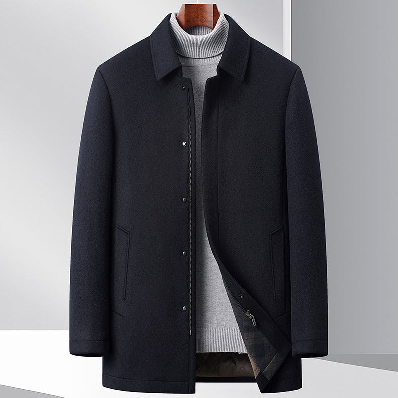 Herren eleganter Mantel aus wärmendem Wollmix mit modernem Schnitt und praktischen Taschen Drune