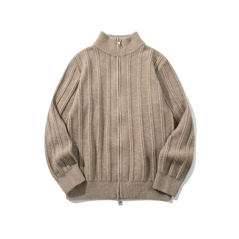 Unisex Reißverschluss-Strickjacke mit Stehkragen und vertikaler Struktur Drune