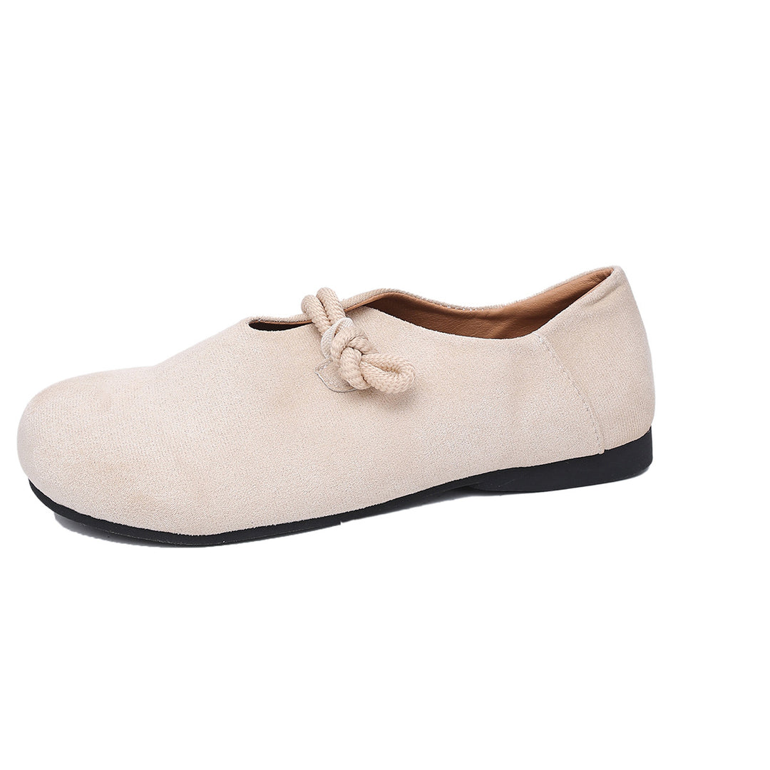 Damen  legere Ballerina Halbschuhe aus Veloursoptik mit dekorativer Knotenlasche und flexibler rutschfester Sohle Drune