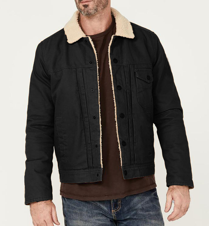 Herren Canvas-Truckerjacke mit Teddyfutter und Cordkragen Drune