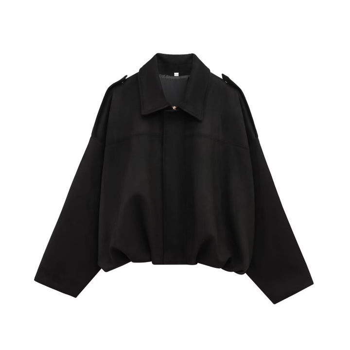 Damen modische Oversize-Jacke aus weichem Kunstleder mit dekorativen Details Drune