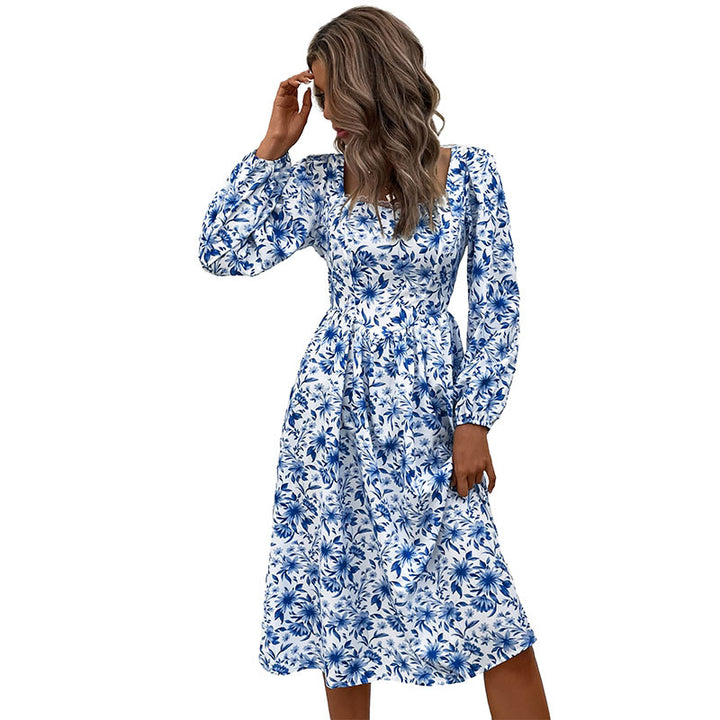 Damen Blumiges Midi-Kleid mit schulterfreien Ärmeln Drune