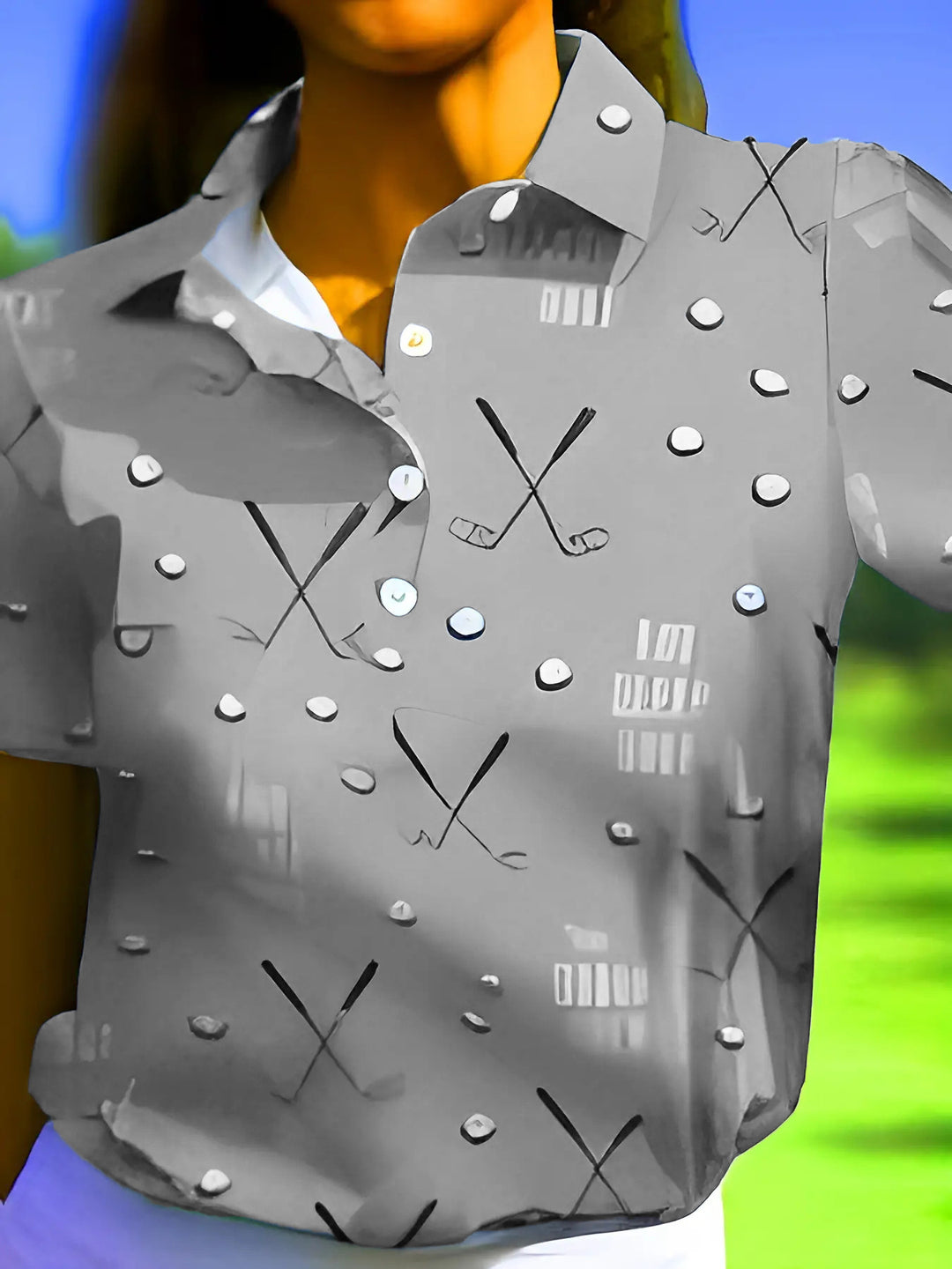 Damen Kurzarm-Hemd mit modischem Golf-Print und komfortablem Schnitt Drune