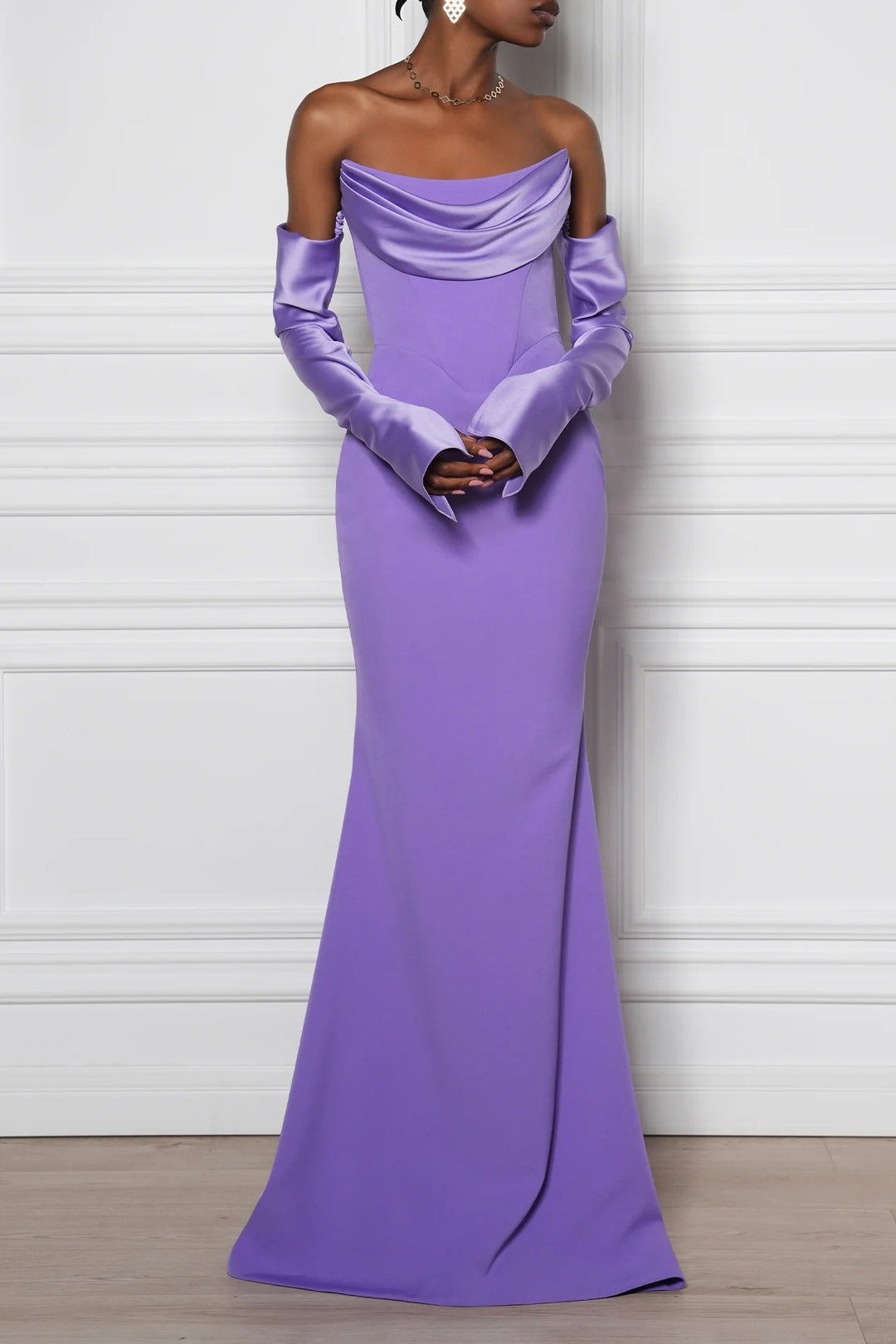 Damen Elegantes Meerjungfrau-Kleid mit schulterfreiem Design und langen Ärmeln Drune