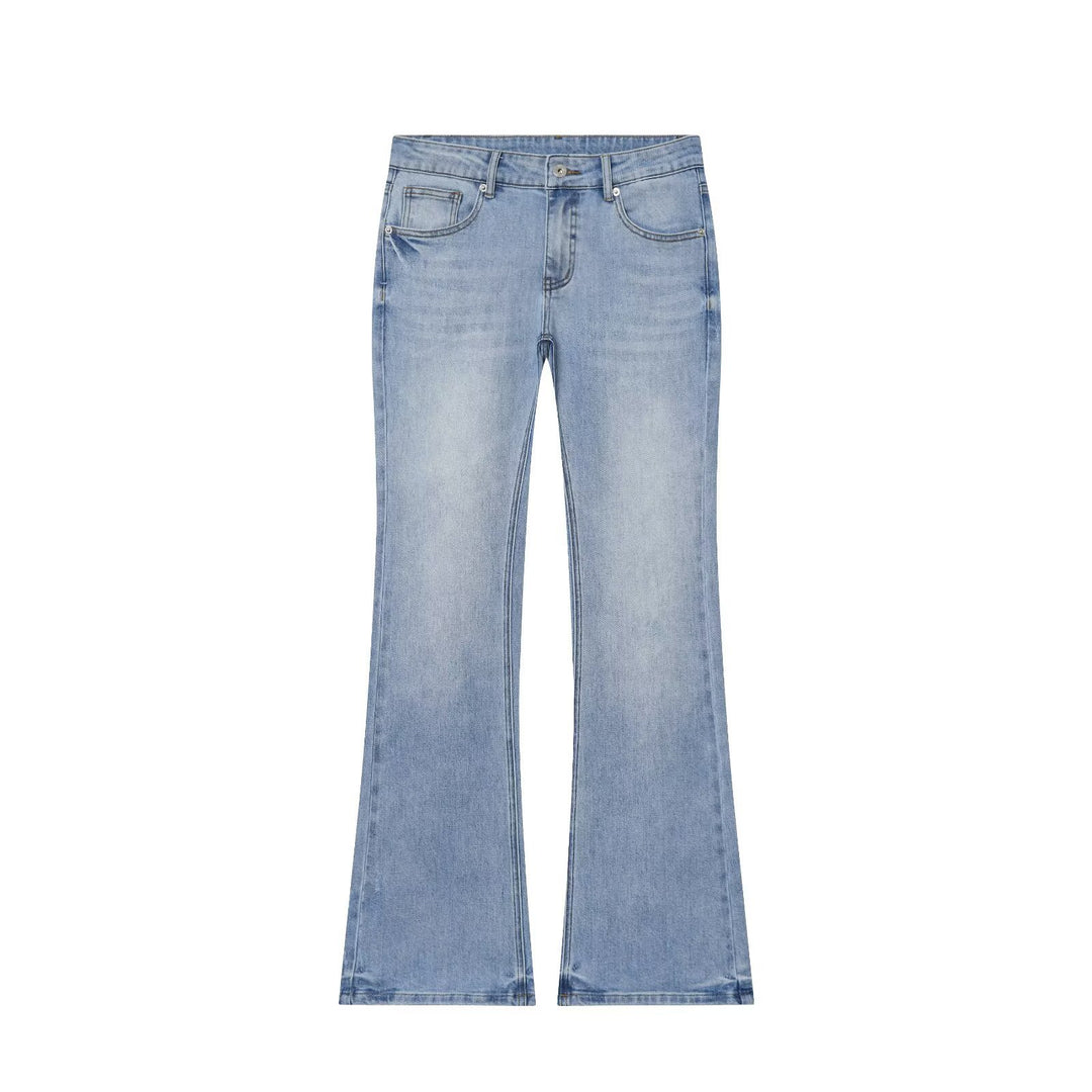 Damen Hochgeschnittene Schlaghose-Jeans mit dezenter Used-Waschung und Fünf-Taschen-Design Drune